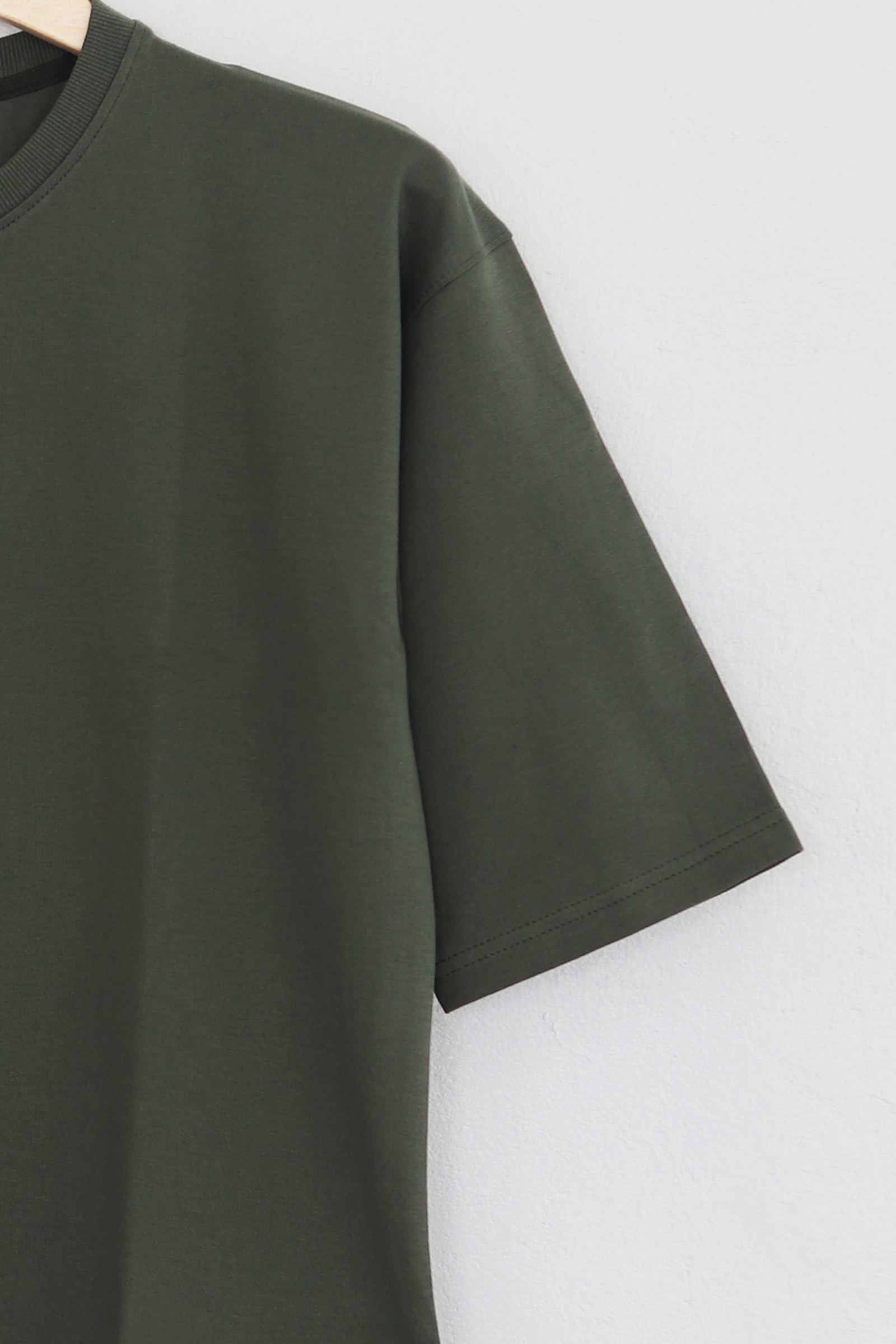 Cotton  Highsleeve Plain T-Shirt(Olive Green)